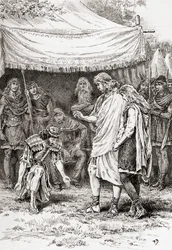 Scène de la pièce de William Shakespeare, Cymbeline, Acte V, Scène 5, de Les Œuvres de William Shakespeare, publié en 1896
